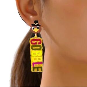 NWT Colorful GOBBLE Turkey Fall Harvest Thanksgiving Dangle Earrings